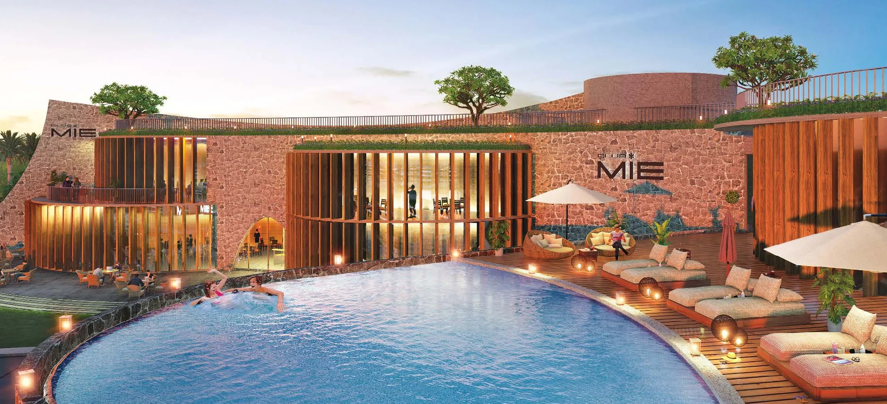 Swimming pool and Club Mie clubhouse at Emami Aastha, Joka