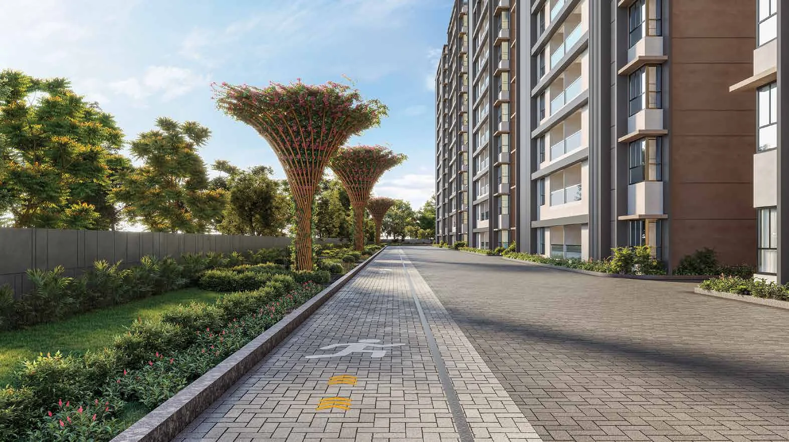 Tree-lined internal avenue at Inspire Rajarhat