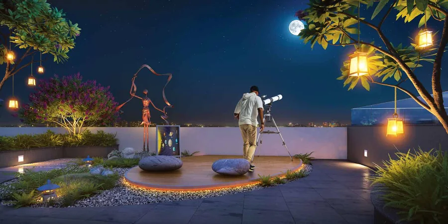 Rooftop sky deck and stargazing area at Bhawani Porshi Nagar