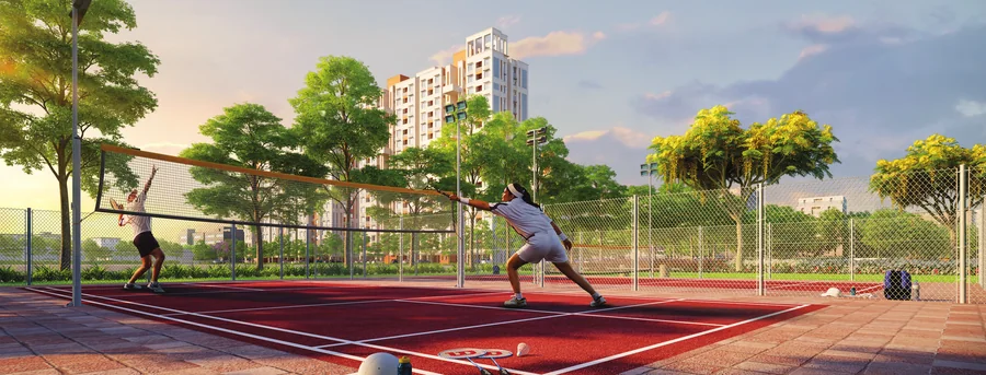 Floodlit sports court at Urban Lakes, Konnagar