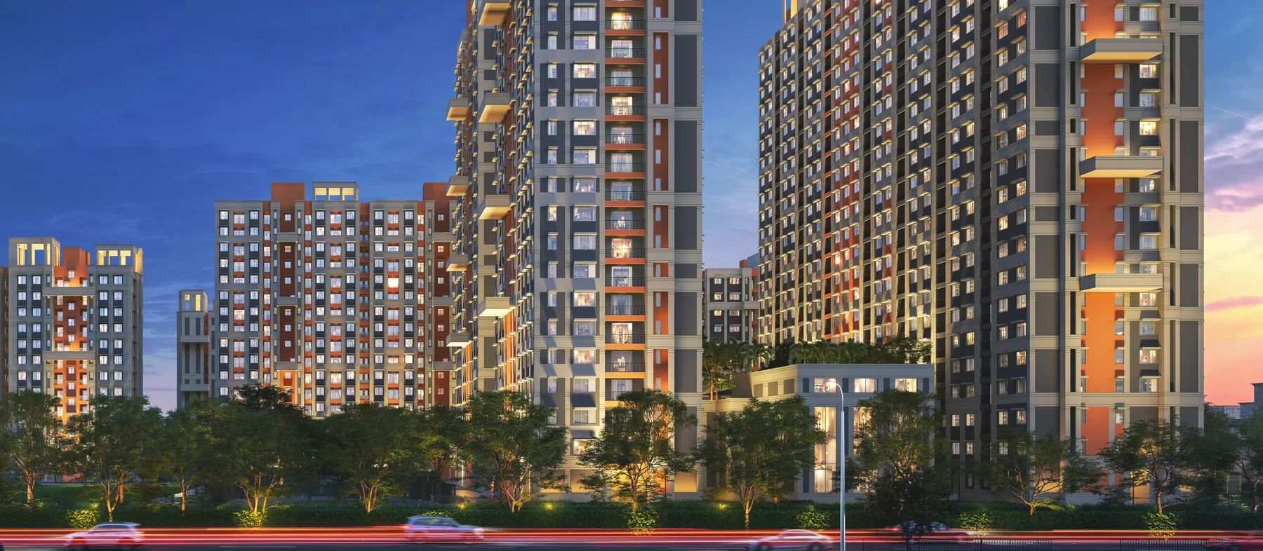 Urban Lakes towers at dusk, Konnagar