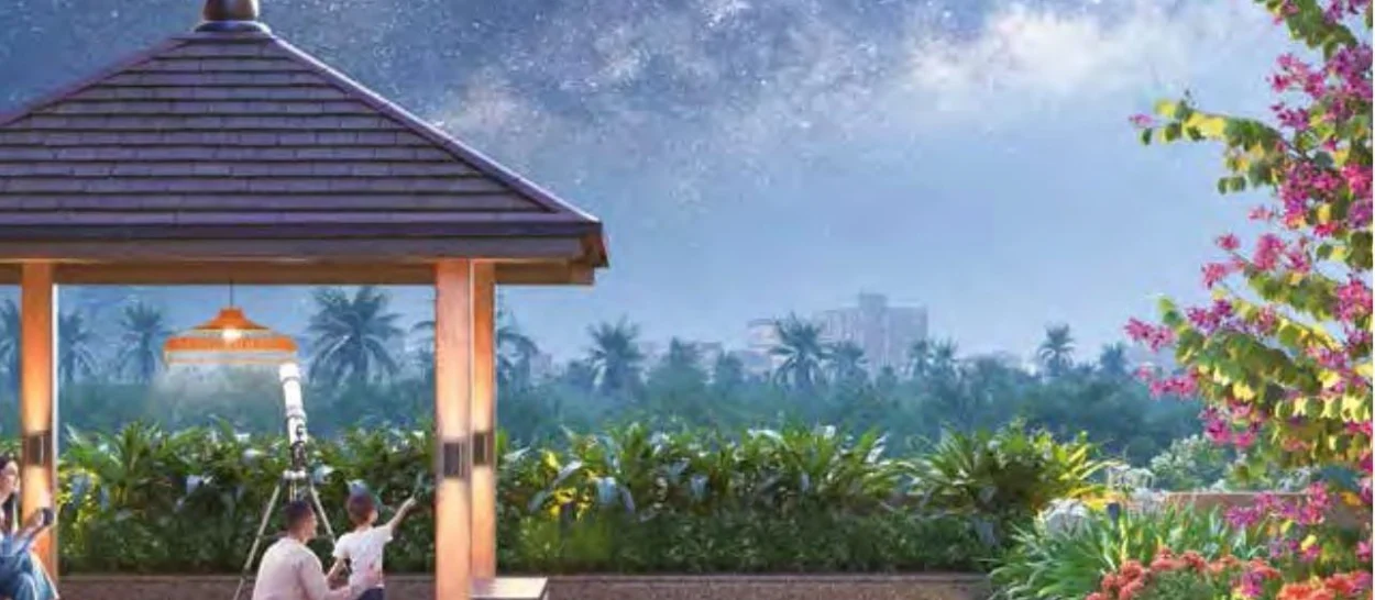 Stargazing deck with telescope at Vinayak 21 Acres, New Town