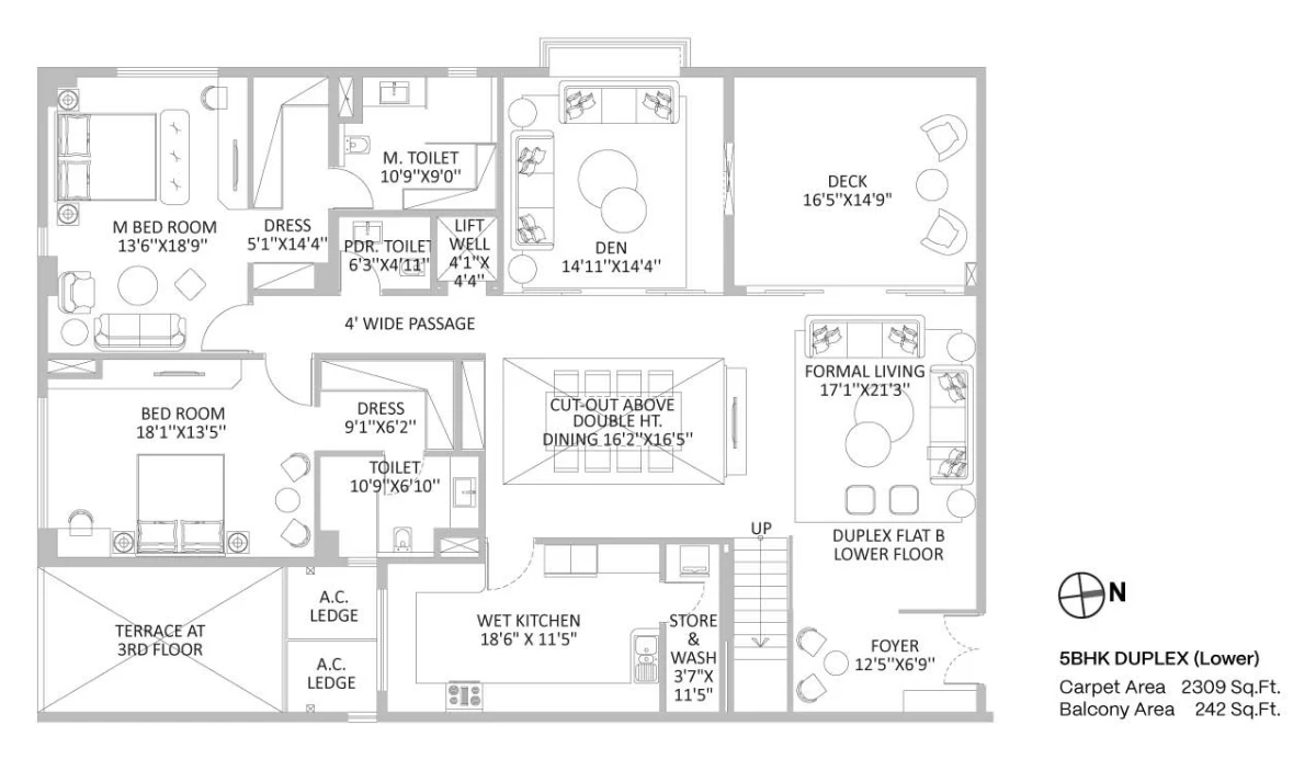 Antares 5 BHK duplex lower level floor plan
