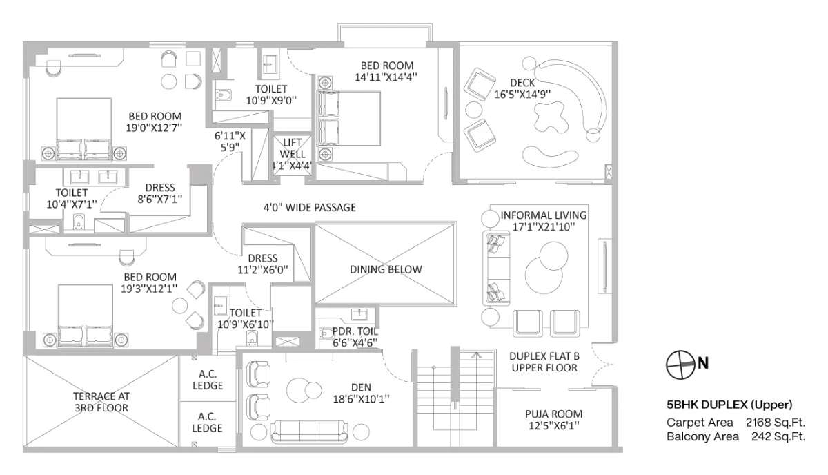 Antares 5 BHK duplex upper level floor plan