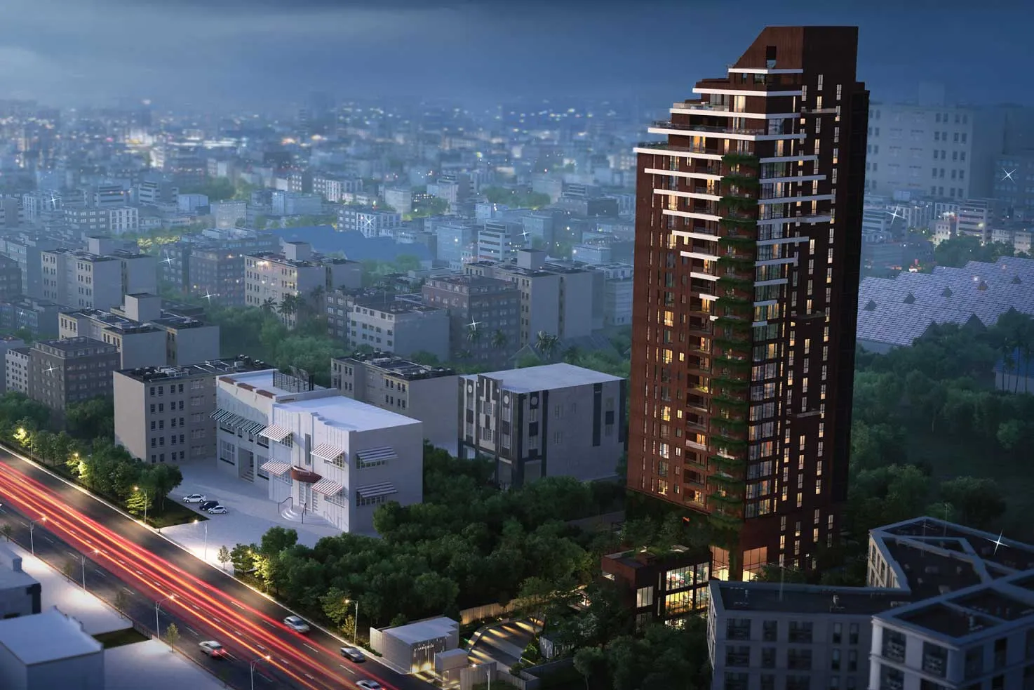 Antares tower by PS Group rising above Sarat Bose Road, Kolkata, artist impression