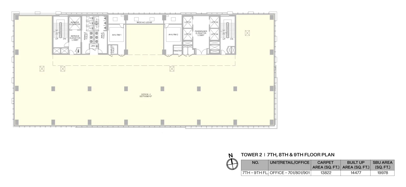 Harbour One by PS Group, Sector V: 7th to 9th floor typical office plan