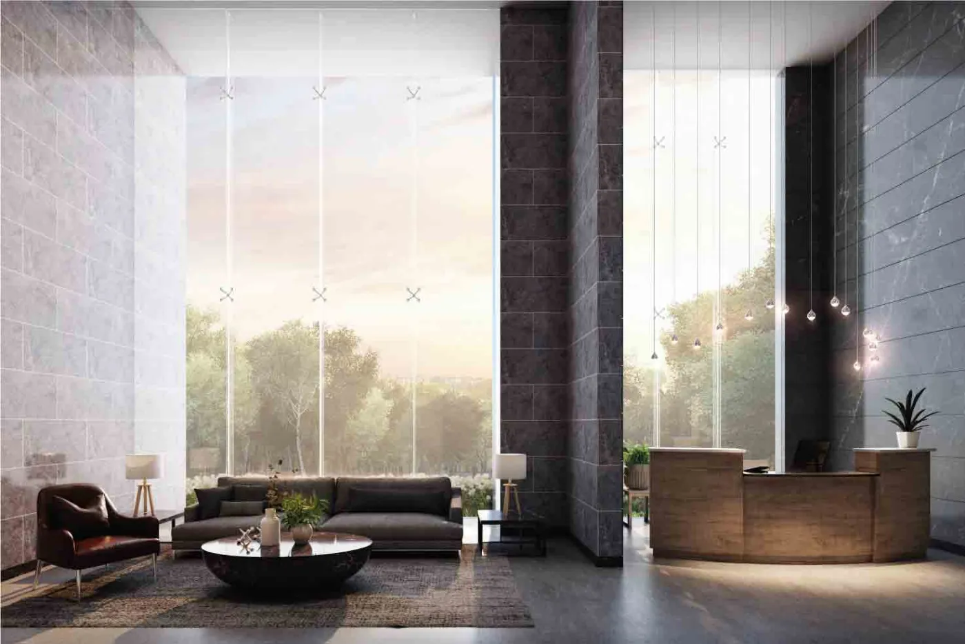 Double-height entrance lobby at Navyom, New Alipore