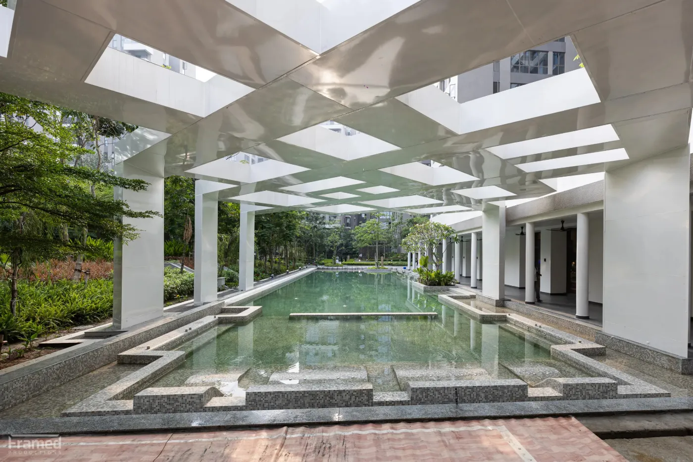 Semi-covered 50 m swimming pool at Navyom, New Alipore