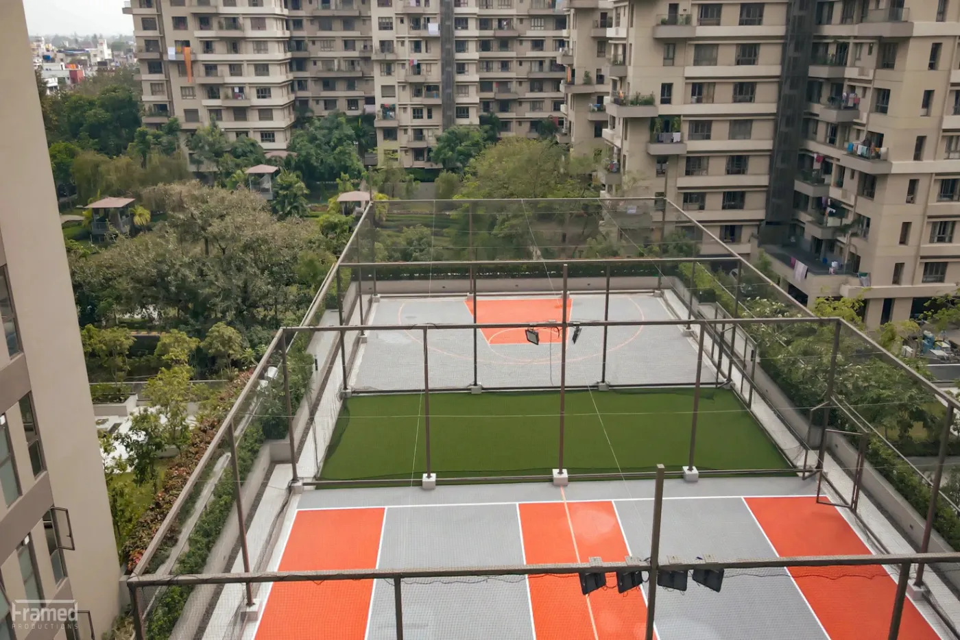 Sky turf sports arena on the roof at Navyom, New Alipore