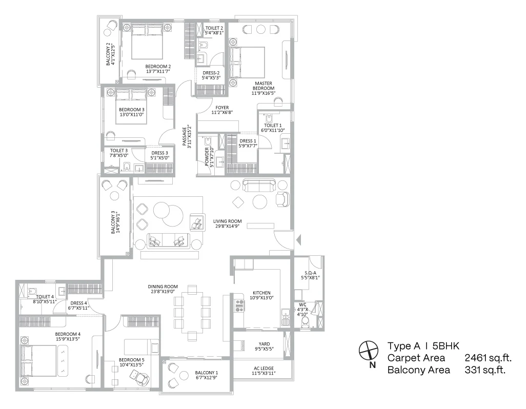 One10 5 BHK Type A floor plan, Tower 11