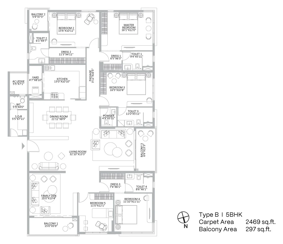 One10 5 BHK Type B floor plan, Tower 11