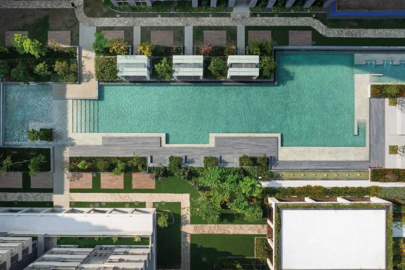 Aerial view of the pool deck at One10, New Town