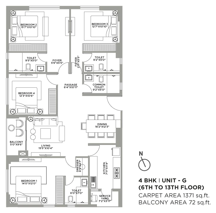 Quintessa by PS Group, Kankurgachi: 4 BHK Unit G floor plan