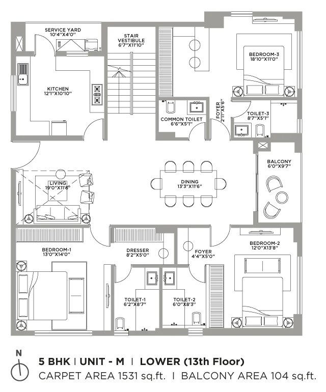 Quintessa by PS Group, Kankurgachi: penthouse Unit M lower level floor plan