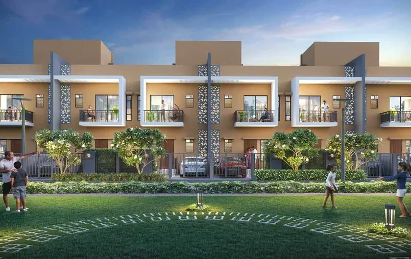 Row houses facing the resident lawn at Shapoorji Pallonji One Estate, Howrah