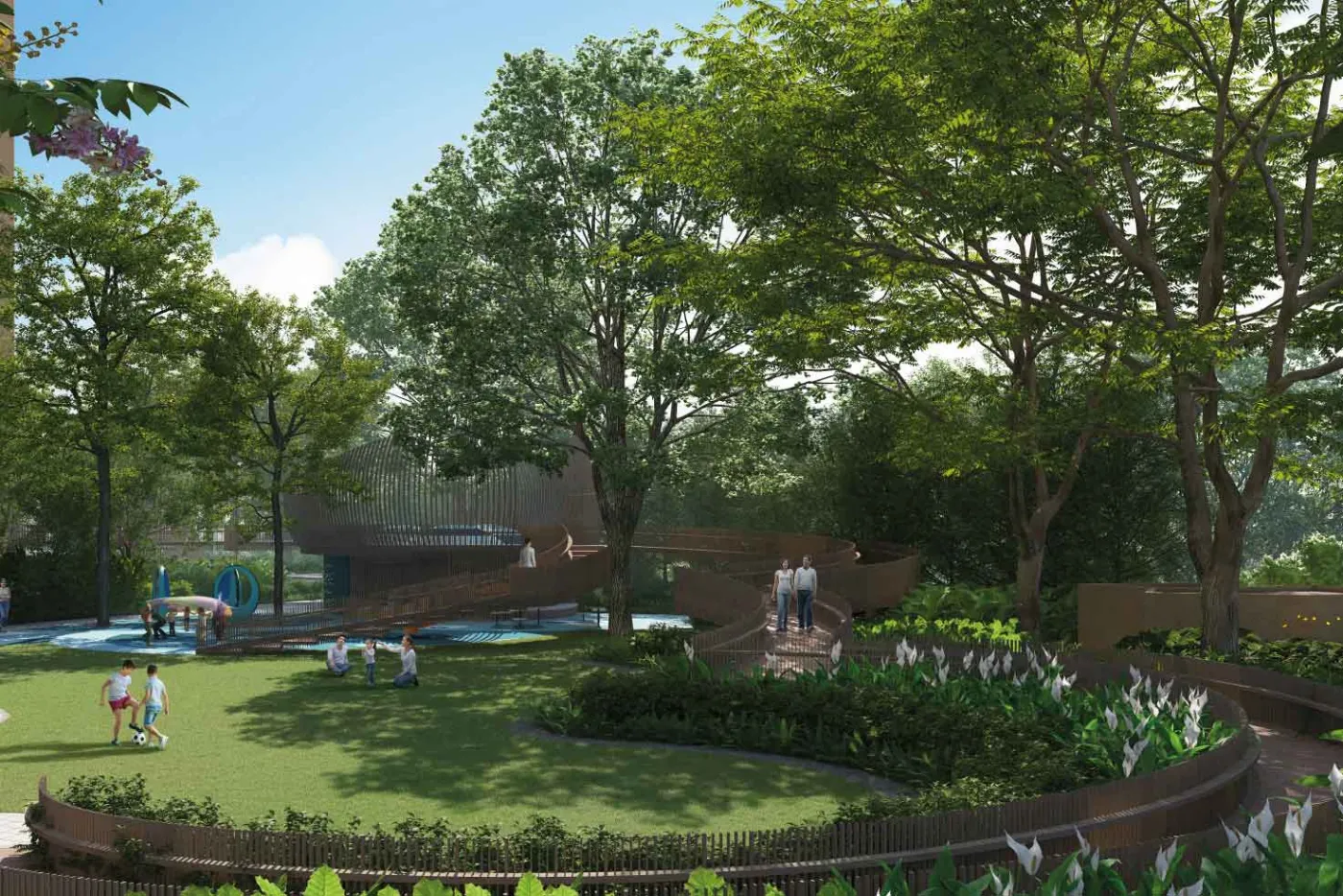 Vaanya by PS Group, New Town: landscaped forest lawn, artist's impression