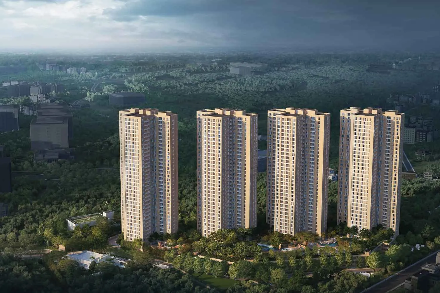 Vaanya by PS Group, New Town: four towers set in green cover, artist's impression